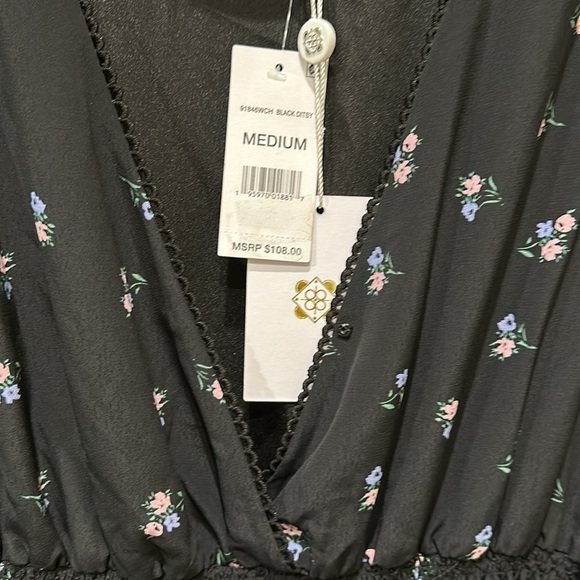 NWT WAYF navy floral dress with elastic waist and cuffs. From Bloomingdale’s. - Picture 5 of 5